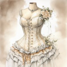 a drawing of a woman's corset with flowers on the bustle