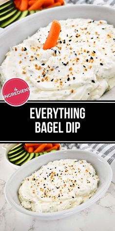 everything bagel dip in a bowl with carrots and celery on the side