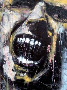 an abstract painting of a man's mouth and tongue