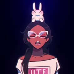 a woman with sunglasses and bunny ears on her head wearing a white shirt that says utte