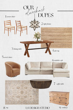 a living room and dining room design board