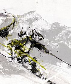 a painting of a person skiing down a mountain