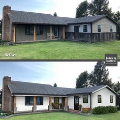 before and after photos of a ranch house