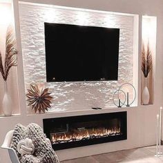 60 inch Electric Fireplace With REmote Control Modern Fireplace Ideas With Tv Stone, Heater Design Living Rooms, Living Fireplace Ideas, Fireplace Replacement Ideas, Fireplace Tv Wall Board And Batten, Tv Inserted In Wall, Living Room Tv Wall Luxe, Tv Feature Wall Bedroom, Living Area Tv Wall Design