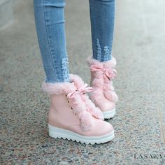 Lasaky - High-Quality Snow Boots in White and Pink with Thick Fleece Lining, Available in Various Sizes, Equipped with Lacing System - Perfect for Winter Cheap Lace-up Heels, Pink Snow Boots Women, White Lace Up Boots With Fur, Pink Warm Boots, All Nike Shoes Cheap, Cheap White Wedge Heels, Cheap Cute Pink Heels, Pink Winter Boots, Boots Thick