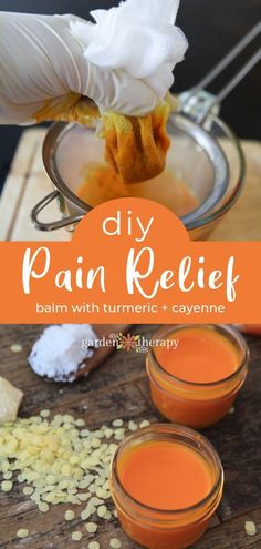 This recipe combines anti-inflammatory turmeric with pain-relieving cayenne in coconut oil with a pinch of black pepper. Beeswax helps to firm up the balm, and organic cacao butter gives it a nice slip on the skin and leaves the skin moisturized. #gardentherapy #naturalhealing #painrelief #apothecary Homesteading Life, Cacao Butter, Natural Cold Remedies, Herbs For Health, Natural Body Care, Natural Pain Relief, Naturopathy, Homemade Remedies