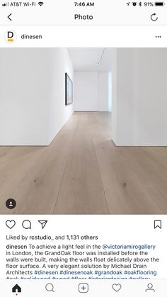 an empty room with white walls and wooden floors is featured on the instagram page