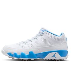 Air Jordan 9 Retro Low Golf 'White University Blue' FJ5934-101 Casual White Sneakers For Golf, White Sporty Sneakers For Golf, White Golf Sneakers With Boost Midsole, Air Jordan 9 Retro, Jordan 9 Retro, Air Jordan 9, Jordan Shoes Retro, Jordan 9, Shoes Retro