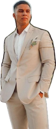 Beige Notch Lapel Groom Suit Set, Beige Notch Lapel Three-piece Suit For Wedding, Beige Notch Lapel Three-piece Wedding Suit, Beige Long Sleeve Semi-formal Suit, Beige Tailored Suit For Wedding, Fitted Suit With Suit Collar For Wedding, Cream Blazer With Suit Collar For Wedding, Fitted Beige Sets For Ceremony, Fitted Beige Set For Ceremonies