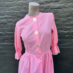 Vintage 50s Pink and White Cotton Gingham Dress Small Medium - Etsy 1950s Gingham Cotton Dresses, Vintage Gingham Dress For Spring, Spring Vintage Gingham Dress, Vintage Gingham Plaid Dress For Summer, Gingham Vintage Dress For Spring, Retro Cotton Plaid Dress For Picnic, 1950s Vintage Summer Dress With Ruffles, Retro Gingham Plaid Spring Dress, Vintage Gingham Dress With Short Sleeves