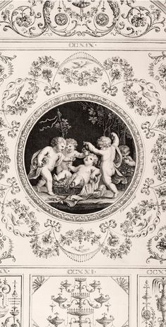 an ornately decorated ceiling with cherubs and cupidus in the center