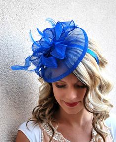 Royal Blue Fascinator, Patriotic Hats, Blue Fascinator, Sinamay Fascinator, Womens Tea, Ladies Hats, Pink Fascinator, Derby Fascinator, Hat Wedding