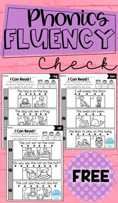 the phonics flueny check printable worksheet is shown in three different colors