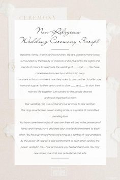 a wedding ceremony letter is shown in this image