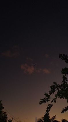 the moon is setting behind some trees