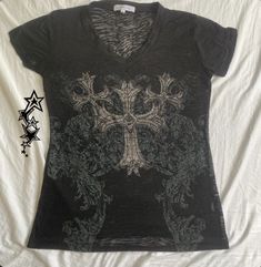 Bedazzled Shirt, Y2k Emo Grunge, Affliction Clothing, Emo Shirts, Grunge Fits, Cross Shirt, Grunge Shirt