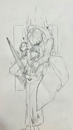 a drawing of two people hugging each other