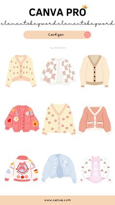 an info sheet with different types of sweaters on it and the text, canva pro