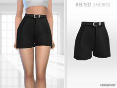 the shorts are black and have belted shorts