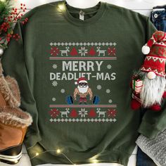 Celebrate the holiday season with some serious gains! The "Merry Deadlift-Mas Ugly Christmas Sweater" is the perfect holiday gift for all the weightlifting fanatics, gym bros, and deadlift maniacs who love spreading holiday cheer while staying strong. This hilarious Christmas sweater features a buff Santa Claus deadlifting, bringing together the festive spirit with a passion for fitness. Whether you're a gym regular, a CrossFit enthusiast, or just someone who enjoys hitting the weights, this ugl Staying Strong, Personal Trainers, Custom Sweatshirts, Sweatshirt Christmas, Fitness Studio, A Gym, Just Relax, Limassol, Baby Bag