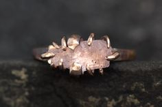 "Alternative Rustic Raw Rough Natural Morganite Crystal Engagement Ring // Morganite Ring // Rustic Morganite Engagement Ring This listing is for one raw Morganite crystal ring. Pictured ring are in 14k rose gold with fire marks on a band and oxidised 925 silver. DETAILS: Stone: raw natural Morganite crystal Size: approx. 1.7-1.8cts, approx. 10-13mm (length) x 5-7mm Metal: - 925 oxidised black silver - 14k solid yellow, rose and white gold - 18k yellow gold Band wight: approx. 1.7mm, hammered Me Engagement Ring Morganite, Rough Ring, Morganite Crystal, Crystal Engagement Rings, Diamond Alternative Engagement Ring, Peridot Engagement Rings, Grey Diamond Ring, Raw Diamond Rings, Pink Diamond Ring