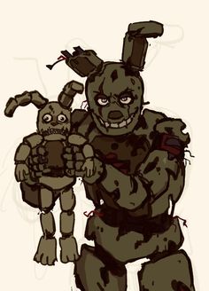 a drawing of an evil bunny and a creepy rabbit holding each other's hands