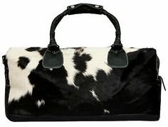 (eBay) Deluxe Leather Holdall Black Bag Genuine Cowhide & Cow Fur Weekend Duffel Travel Cow Bag Outfit, Aesthetic Carry On Bag, Designer Weekender Bag, Cow Print Bag, Leather Holdall, Cowhide Purse, Woven Leather Bag, Fur Purse, Models Off Duty Style