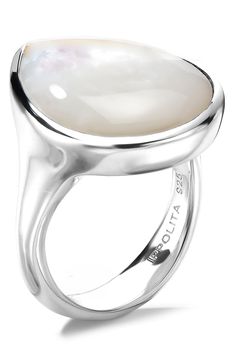 Lustrous mother-of-pearl is framed by polished sterling silver on this timelessly elegant teardrop ring. 5/8"W x 7/8"L setting Sterling silver/mother-of-pearl Imported Polished Mother Of Pearl Wedding Rings, Elegant White Mother Of Pearl Ring, Elegant Moonstone Ring As Gift, Elegant White Gold Moonstone Ring For Formal Occasions, Classic Mother Of Pearl Ring For Formal Occasions, Elegant Sterling Silver Cabochon Pearl Ring, Elegant Oval Mother Of Pearl Ring, Classic Formal Rings With Mother Of Pearl, Luxury White Moonstone Ring With Polished Finish