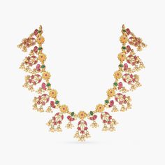 Aparajita Kempu Jadau Short Necklace Event Attire, Jadau Necklace, Green Stones, Pearl Cluster, Green Stone, Flower Petals, Gold Plating, Semiprecious Stones, Precious Stones