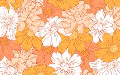 an orange and white flower pattern is shown in this image, it appears to be very colorful