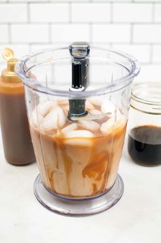 a blender filled with ice cream and coffee