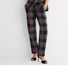 Nwt J Crew Bm765 Kate Straight-Leg Pant Pink Stewart Tartan Wool-Blend, Size 0 High Rise. Easy Through The Hip And Thigh, With A Straight Leg. A Holiday Twist On The Customer-Favorite Kate Pant. . . Our Same Streamlined, Straight-Leg Fit, Now In Festive Pink Stewart Tartan. Ps. Pair It With The Matching Plaid Blazer For The Ultimate Party Suit. 66% Wool/29% Polyester/5% Elastane. Zip Fly. Pockets. Lined. Dry Clean. Import. Item Bm765. Front Rise: Approximately 10 5/8" Inseam: Approximately 28" Leg Opening; Approximately 16” Stewart Tartan, Party Suits, Plaid Blazer, A Holiday, Straight Leg Pants, Jean Coat, Trending Accessories, Trending Shoes, Tartan