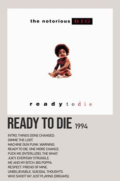 an advertisement for the album ready to die, featuring a baby sitting on its stomach