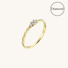 This Diamond Minimal Twisted Solitaire Ring is perfect for those who are not a fan of chunky gemstones, this ring won't get tangled in your clothes or hair. Its twisted band will also promote its dainty look. Plus, great for stacking! - Made in 14k solid gold - Decorated with handset 0.05ctw white diamond on 14k solid gold - Color and Clarity: G Color SI Clarity - Band Width: 1.53 mm / 0,06 inches- Top Width: 5.94x2.24 mm / 0,23x0,09 inches- Thickness: 1.16 mm / 0,04 inches -This product comes w Curve Ring, Twisted Band, Buy Necklace, Linking Rings, Sparkling Rings, Cross Ring, Domed Ring, Moon Pendant, Minimalist Wedding