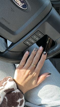 Nails With Checkers, Checkered French Tip, Checkered Chrome Nails, Cute Square Fall Nails, Checkered Nails Fall, Nail Ideas For Nashville, Bold Nail Ideas, Nail Tech Pictures, Western Checkered Nails