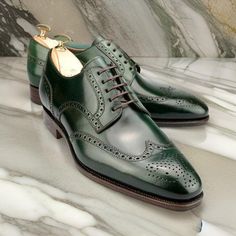 Handmade Men Green Wingtip Brogue Formal Shoes, Men Brogue Dress Shoes Men Shoes We invite you to share a picture of your favorite shoe with us. You'll receive a custom pair of your favorite style. Let us create a masterpiece just for you. Made from premium genuine leather, our boots offer luxury and longevity. Customize for a perfect fit. Whether for an event or daily wear, we have the right boots for you. Order your custom-made genuine leather boots today and step out in style! **Shipping - In Men's Wedding Shoes, Brogues Men, Good Year, Genuine Leather Boots, Fedex Express, Casual Loafers, Goodyear Welt, Mens Oxfords, Formal Shoes