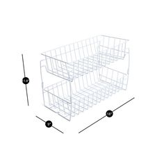 three baskets are shown with the measurements for each basket in front and bottom, along with two