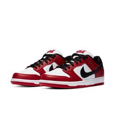 Nike SB Dunk Low Pro "J-Pack Chicago" J-Pack has created another masterpiece for all sneakerheads. "J-Pack Chicago" was inspired by the AJ1 Chicago classic color scheme. Details include classic white toe, black laces & swoosh, red overlays & outsole as well as the AJ1 alike leather texture. All attention to detail is driving sneaker fans crazy. Jordan Vi, Air Jordan Vi, Nike Skateboarding, Nike Sb Dunk Low Pro, Nike Models, Nike Sb Dunk Low, Jordan 12 Retro, Sb Dunk Low, Nike Sb Dunks Low