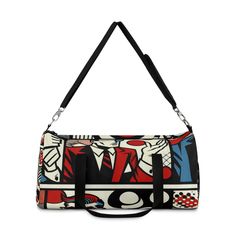 Express your playful side with our Red & White Pop Art Duffle Bag! Adorned with dynamic and playful cartoon characters, bold abstract shapes, and comic-style motifs, it brims with a trendy & contemporary aesthetic. With thick black outlines and classic Ben-Day dots, the bag perfects the balance between large and small elements, creating an engaging visual composition. This eye-catching, modern bag embodies sophistication with a twist. #DuffleBag #PopArt #RedAndWhite #CartoonPrint #AbstractShapes #ComicStyle #BenDayDots #PlayfulDesign #ModernAesthetic #SophisticatedStyle Visual Composition, Ben Day Dots, Modern Bag, Comic Style, Contemporary Aesthetic, The Balance, Comic Styles, Abstract Shapes, Playful Design