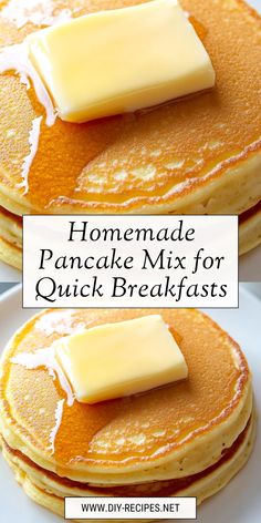 homemade pancake mix for quick breakfasts on a plate with butter and maple syrup