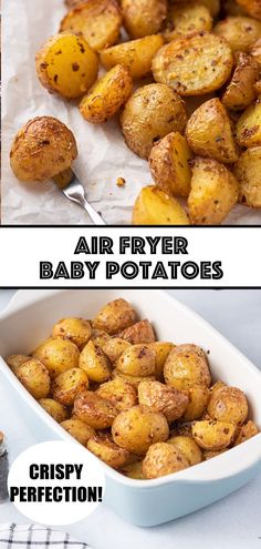 Air Fryer Crispy Roasted Little Mini Baby Potatoes on parchment paper on top of a dish full. Air Fryer Red Potatoes, Air Fryer Baby Potatoes, Fried Red Potatoes, Baby Potato Recipes, Red Potato Recipes, Roasted Baby Potatoes, Mini Potatoes, Parmesan Potatoes, Potato Sides