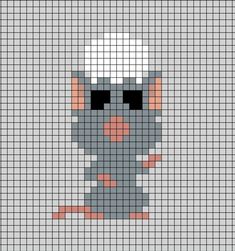 A pixel art template of Remy from the film Ratatouille (Pixar) but as the Funko Pop 270.

In the photo, he's a cartoon rat wearing a clean, bright white chef hat. Ratatouille Perler Bead Pattern, Minecraft Templates Pixel Art, Ratatouille Cross Stitch, Ratatouille Perler Beads, Ratatouille Crafts, Rat Pixel Art Grid, Pixar Pixel Art, Pixel Art Pattern Simple, Modele Pixel Art Disney