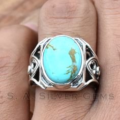 Natural Mohave Turquoise Ring, 925 Sterling Silver, Handmade Ring, Women Ring, Anniversary Gift, Gift for Her, Handmade Ring for Women's - Etsy Bohemian Hallmarked Turquoise Ring For Anniversary, Handmade Spiritual Turquoise Ring For Anniversary, Artisan Sterling Silver Turquoise Ring For Anniversary, Artisan Turquoise Round Ring For Anniversary, Spiritual Turquoise Ring For Anniversary, Stamped 925, Women Ring, Ring Women, Handmade Ring, Turquoise Ring