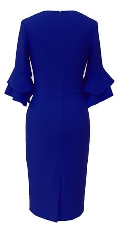 Mellaris Susan Dress DRC318 Cobalt Blue Crepe This figure hugging dress is no ordinary design, with unique detailing including the neckline and layered ruffle sleeves makes this modern design a one of a kind. The Susan dress, is a bold design for the modern woman. Perfect for work or any formal occasion, this dress is a must have within your wardrobe this season. -Fully Lined -sleeve Detail -Knee Length Wash Care: Hand Wash Separately, Dry Clean Gentle Main Fabric Composition: 92% Polyester, 8% Figure Hugging Dress, Republic Of Ireland, Ruffle Sleeves, Bold Design, Sleeve Detail, Body Measurements, Formal Occasion, Cobalt Blue, Modern Woman