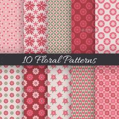 10 floral patterns in pink, red and green colors stock photo - image 399784