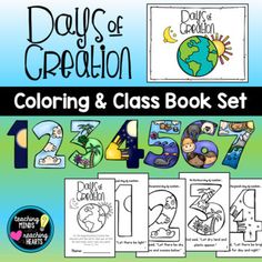 the days of creation coloring and class book set is shown with numbers for each page