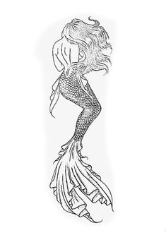 a black and white drawing of a mermaid