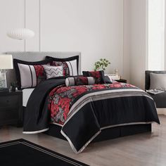 black and red comforter set with matching pillows