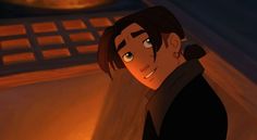 an animated image of a young man with blue eyes looking at something in the distance