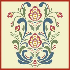 an ornate design with red and green accents on a cream background is featured in this image